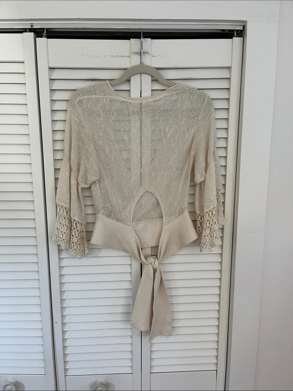 Free People Cotton Linen Blend Wrap V Neckline Bell Sleeves Lightweight Sz - Picture 5 of 6